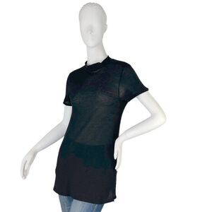 Stateside Black Cotton Semi Sheer Knit Long Mock T Short Sleeve Top Size Small
